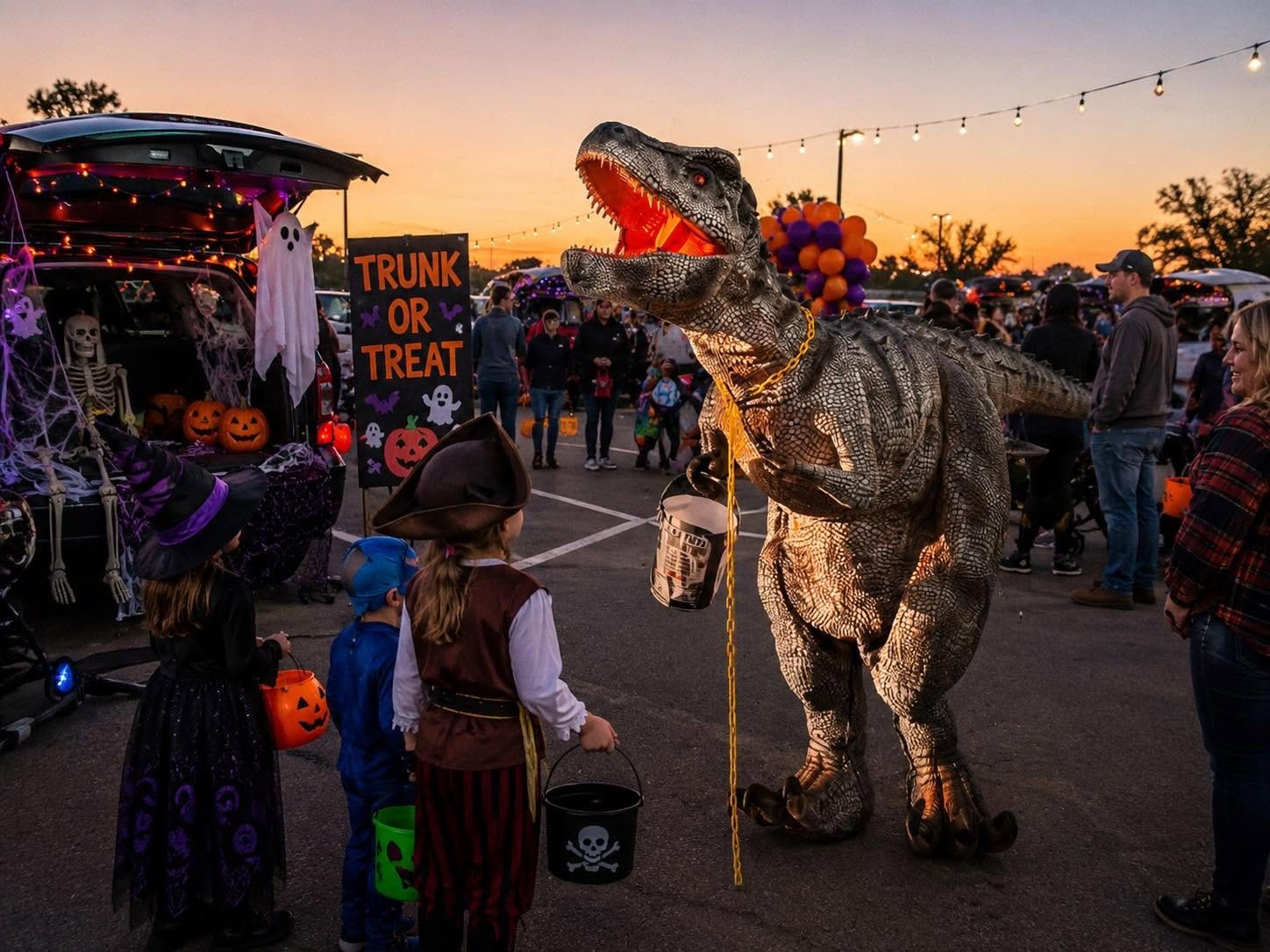 Trunk-or-Treat Event with Walking T-Rex