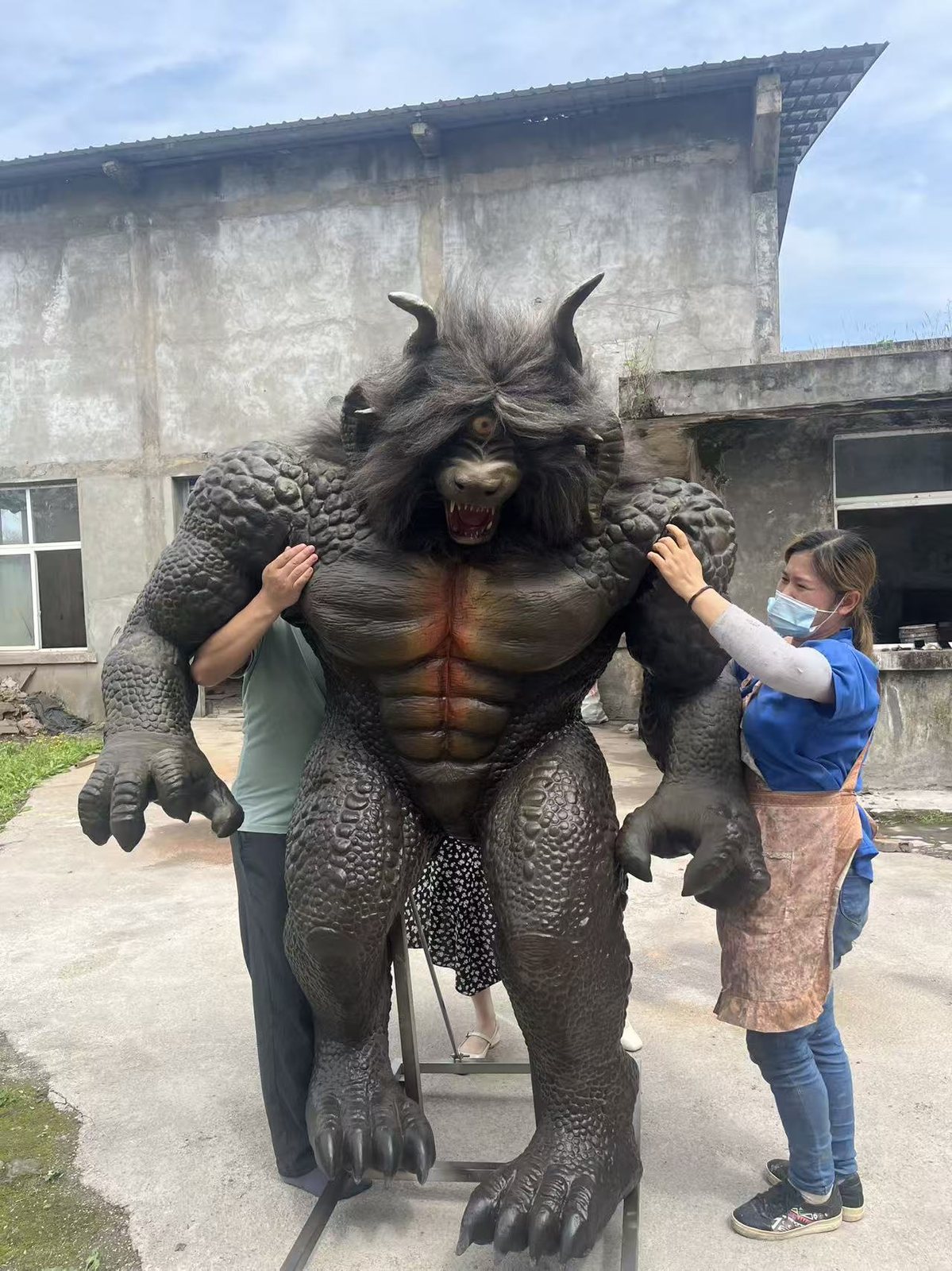 Rhino-Man Creature Sculpture