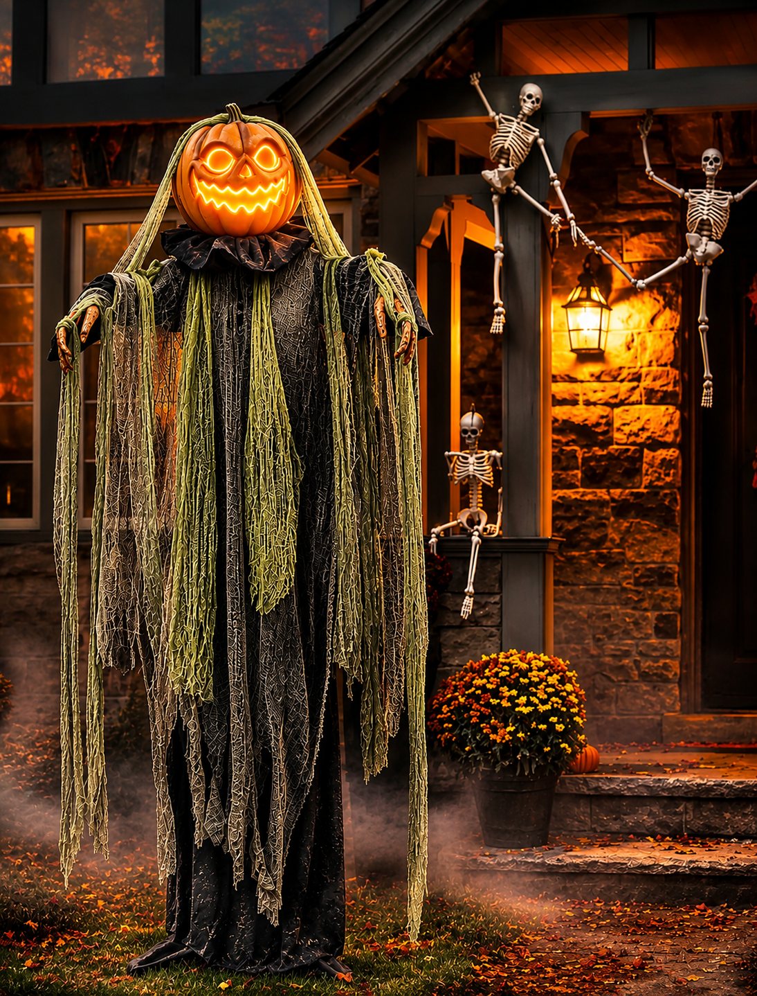 Pumpkin-Head Scarecrow Porch Set